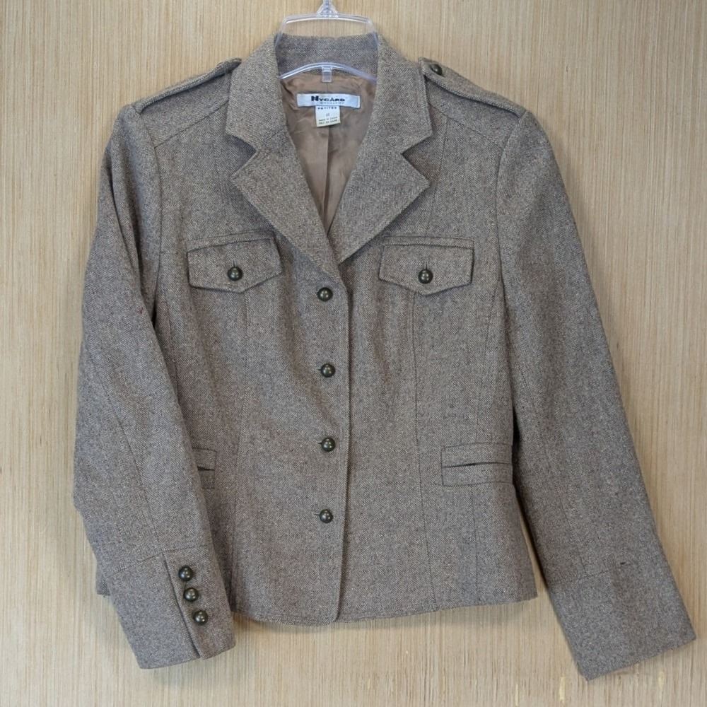Nygard Military Heritage Preppy Brown Tweed Wool Blend Blazer Jacket 12P Retro